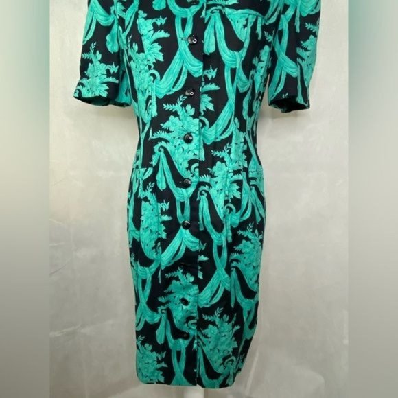 Vintage 80’s petite jazz ladies dress midi button front puff sleeve size 8 USA - Picture 3 of 15